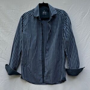 Navy Checkered Casual Button Down Shirt